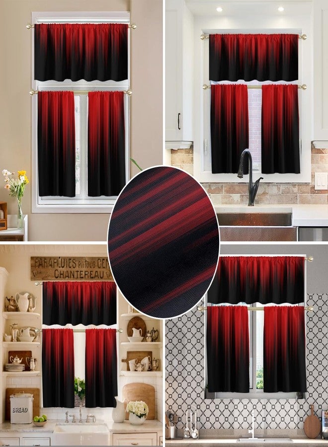 AAtter Red and Black Kitchen Curtain Valance and Tiers Set 3 Piece Abstract Burgundy Gothic Goth Ombre Striped Rod Pocket Small Short Living Room Bedroom Bathroom 52x18 inch + 26x36 inch*2 - Image 4